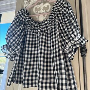 DOÉN “SAMARA” 🤍 TOP, BLOUSE, Black + White Gingham, Size M, SOLD OUT